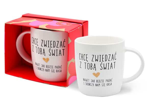 Kubek z Napisem Chcę z Tobą Zwiedzać Świat ♥️