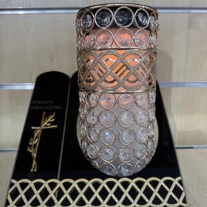 Znicz solarny złoty ozdobny 25 cm x 22 cm