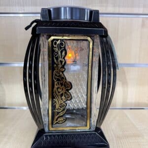 Znicz solarny czarny ze złotymi zdobieniami 25 cm