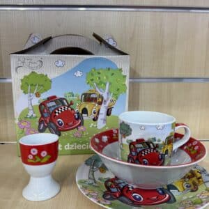 Komplet dziecięcy 4 elementowy porcelanowy Samochodzik